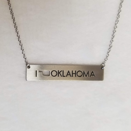 I Heart OK Bar Necklace - Silver - DearBritt