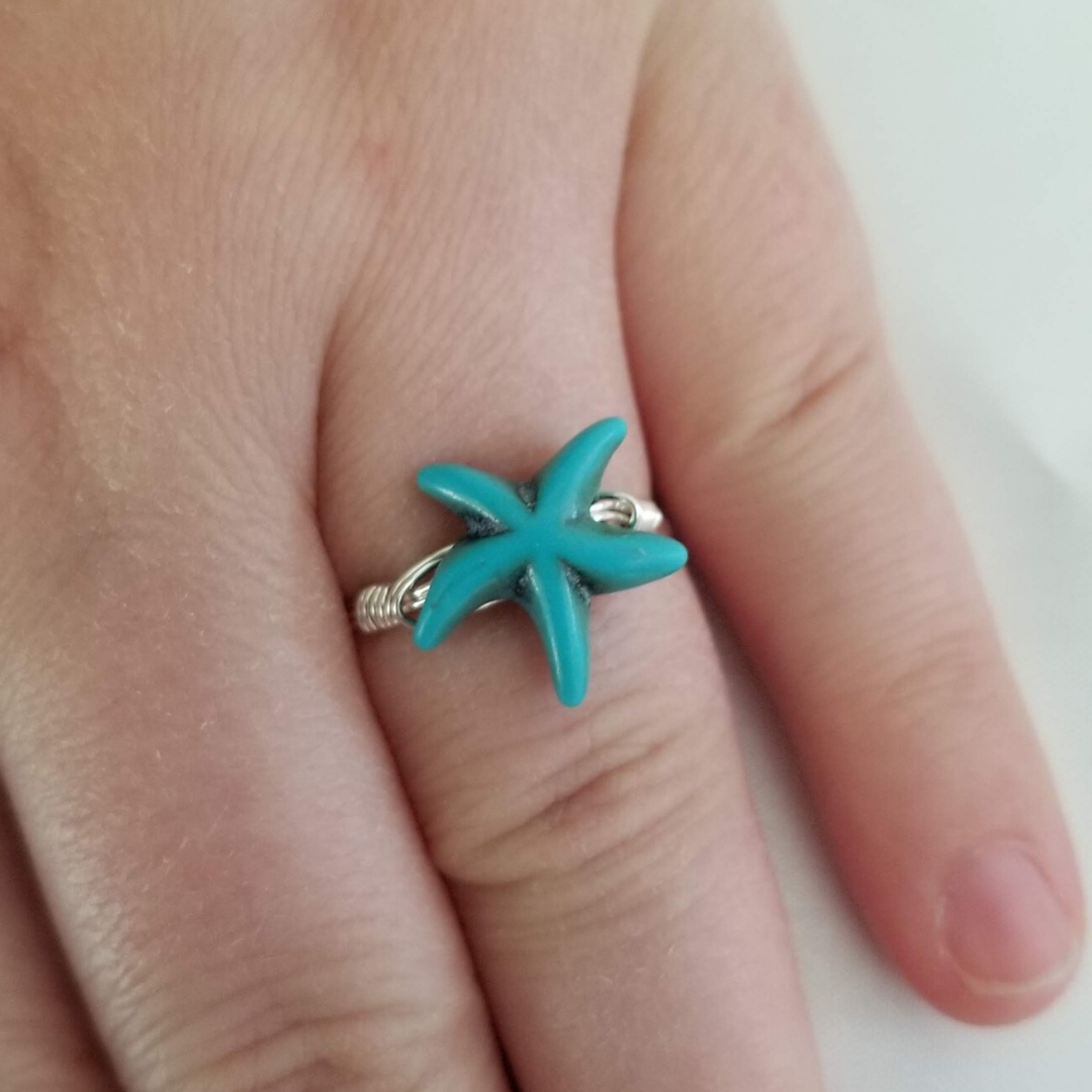 Blue Turquoise Starfish Ring - DearBritt