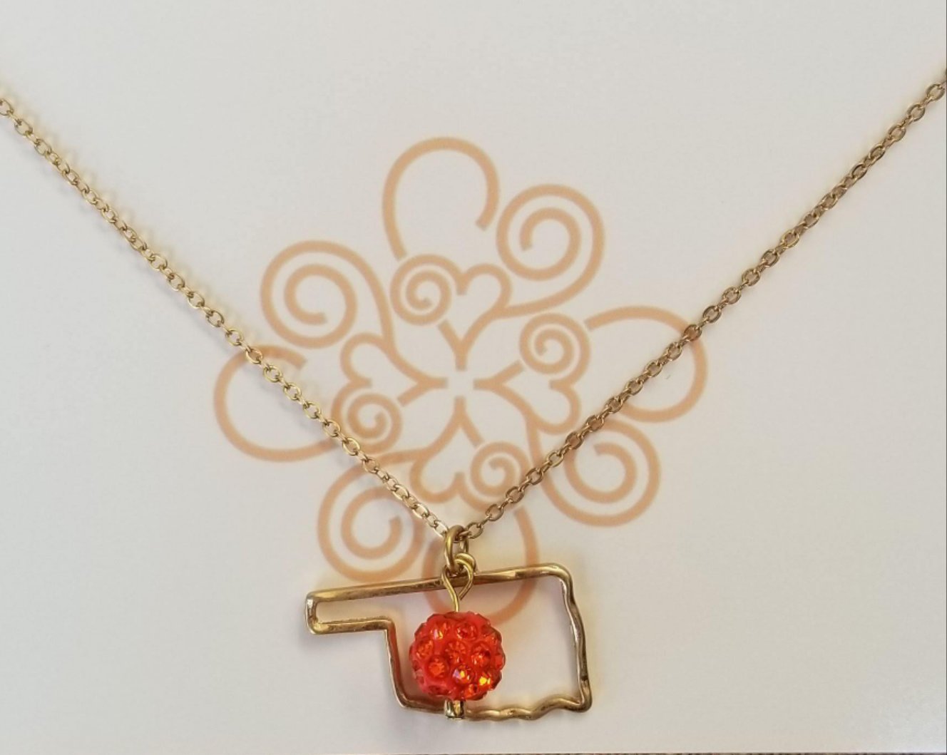 Gold Oklahoma Outline Necklace - Orange - DearBritt