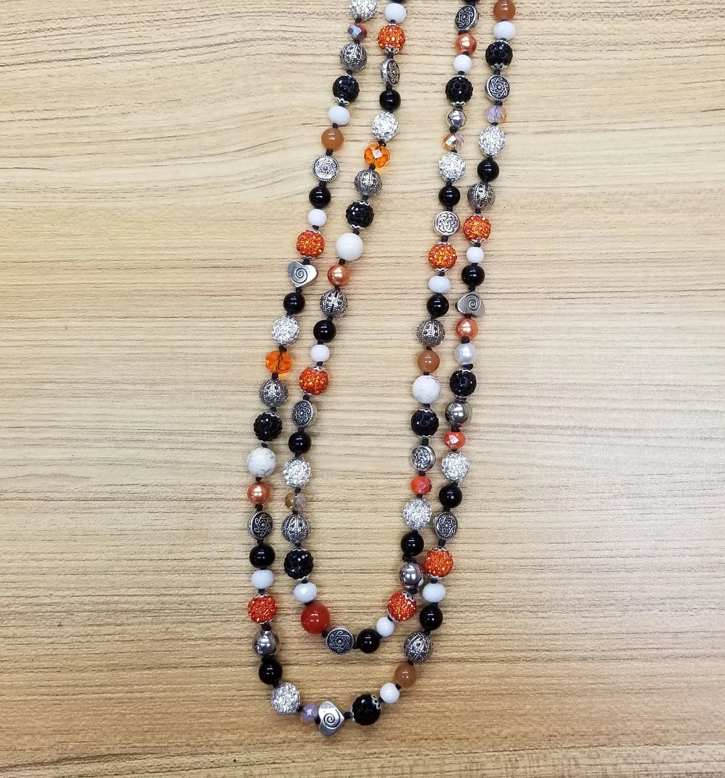 Orange, Black & Silver Multi Bead Necklace