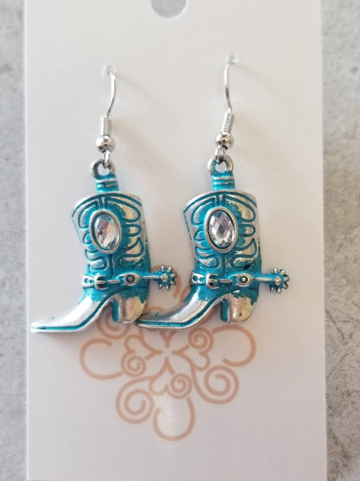 Turquoise Silver Boot Earrings