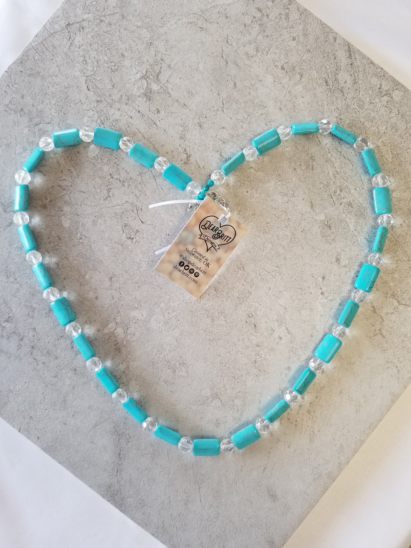 Turquoise Block and Clear Necklace