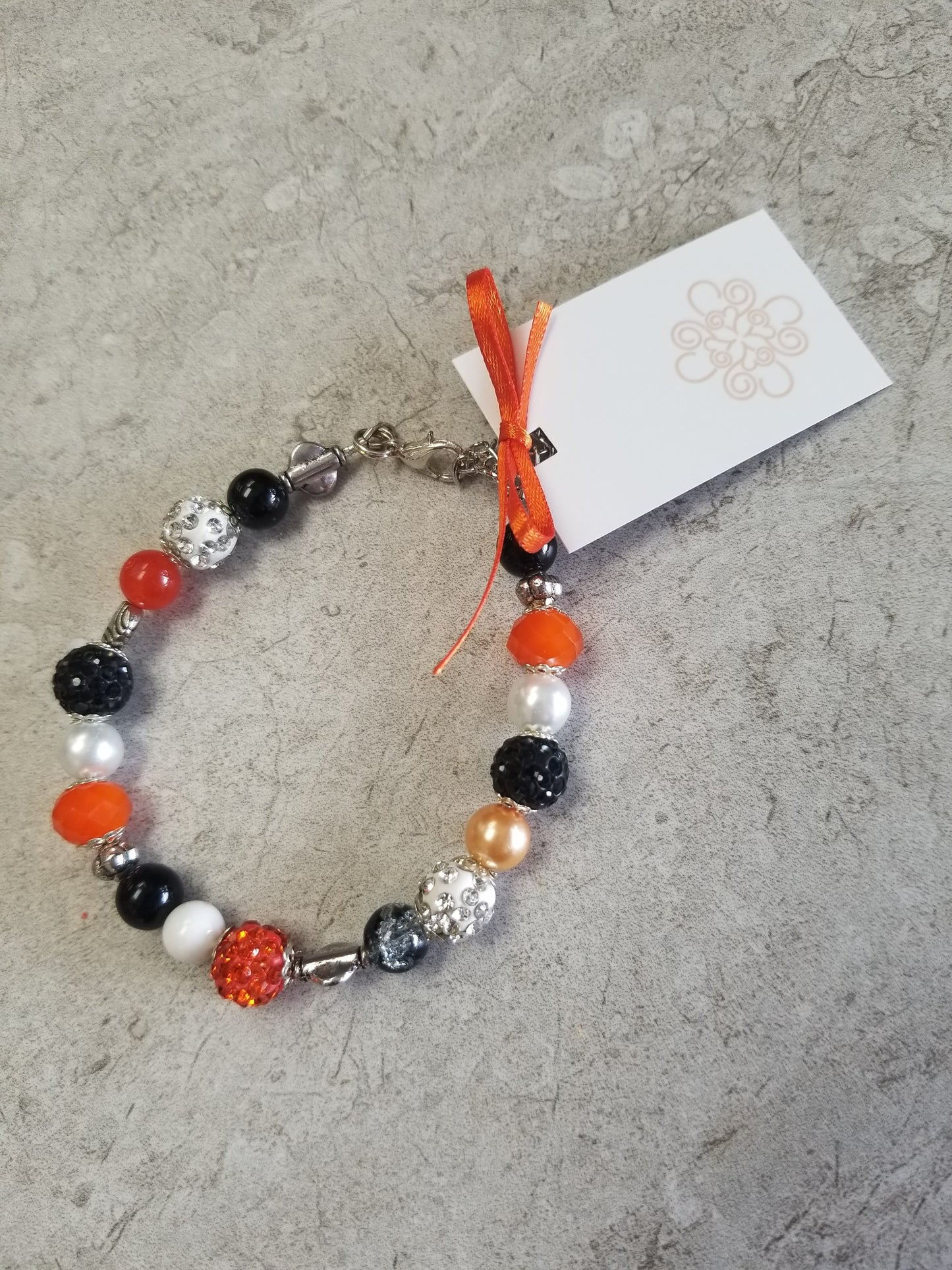 Orange, Black & Silver Multi Bead Bracelet