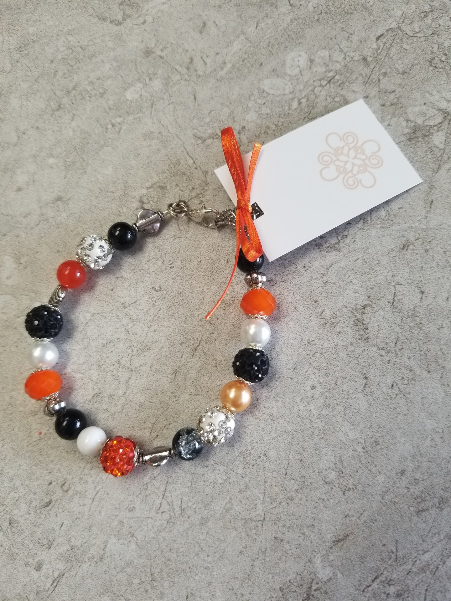 Orange, Black & Silver Multi Bead Bracelet