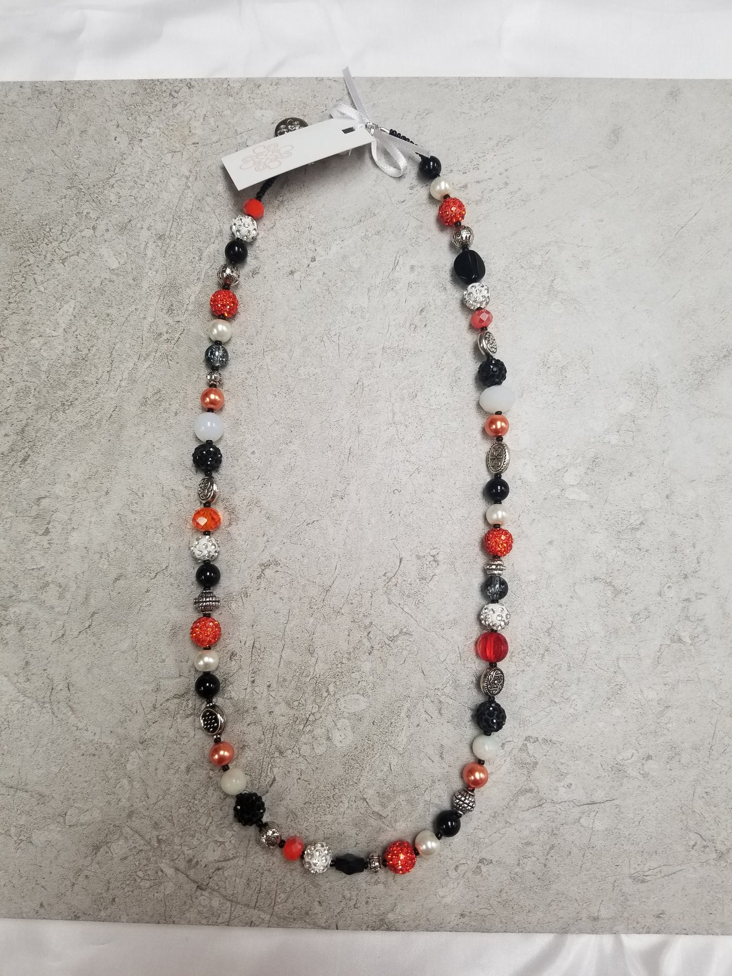 Orange, Black & Silver Short Multi Bead Necklace