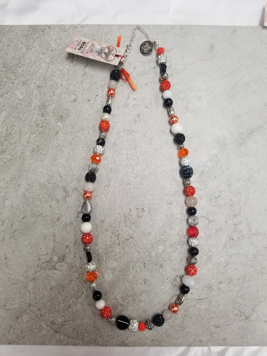 Orange, Black & Silver Short Multi Bead Necklace