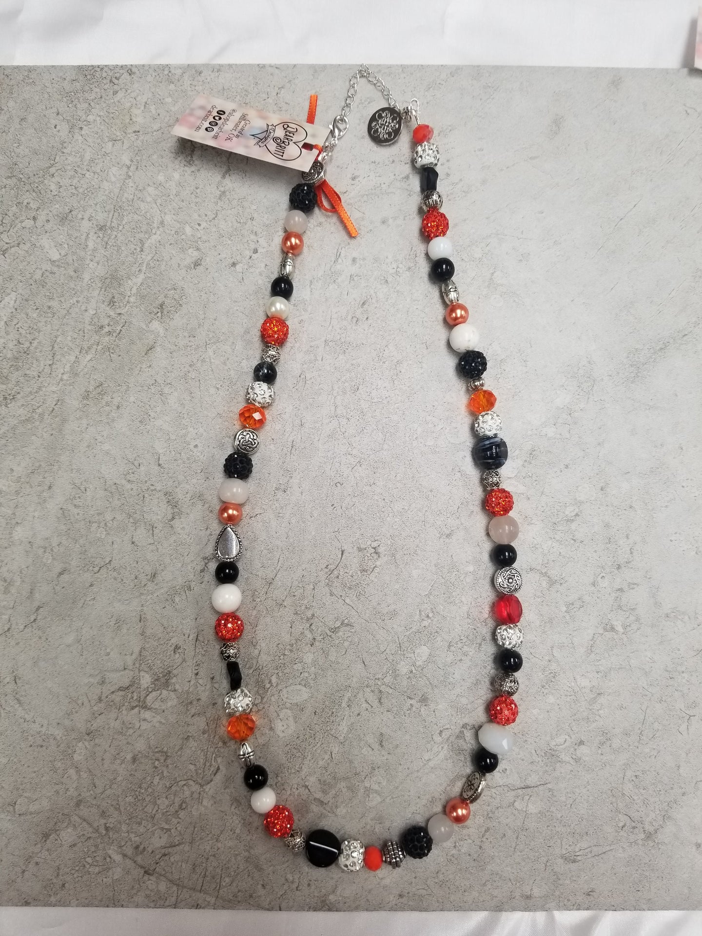 Orange, Black & Silver Short Multi Bead Necklace
