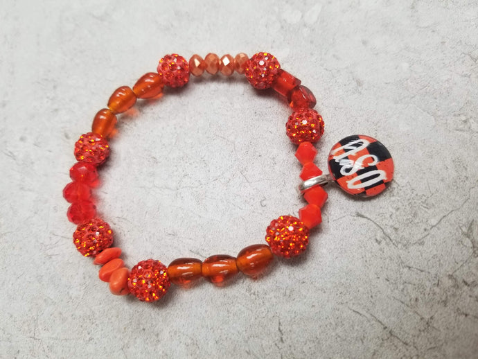 Orange Multi Bead Bracelet with OSU Charm - DearBritt
