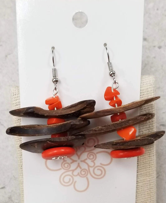 Orange & Wood Chip Earrings - DearBritt