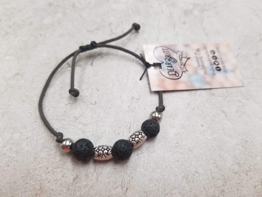 Silver & Lava Stone String Bead Bracelet - DearBritt