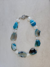 Blue Stone & White Bead Necklace - Handmade One Of A Kind Necklace With Toggle Clasp