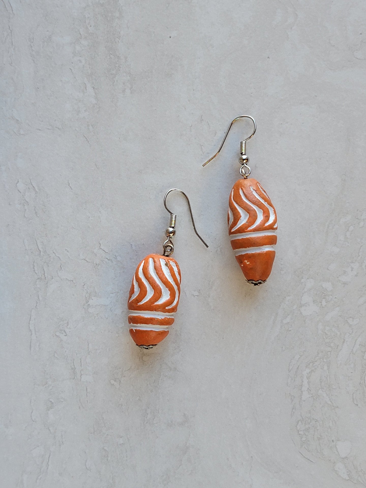 Orange Clay & Black Stone Earrings - One of a kind