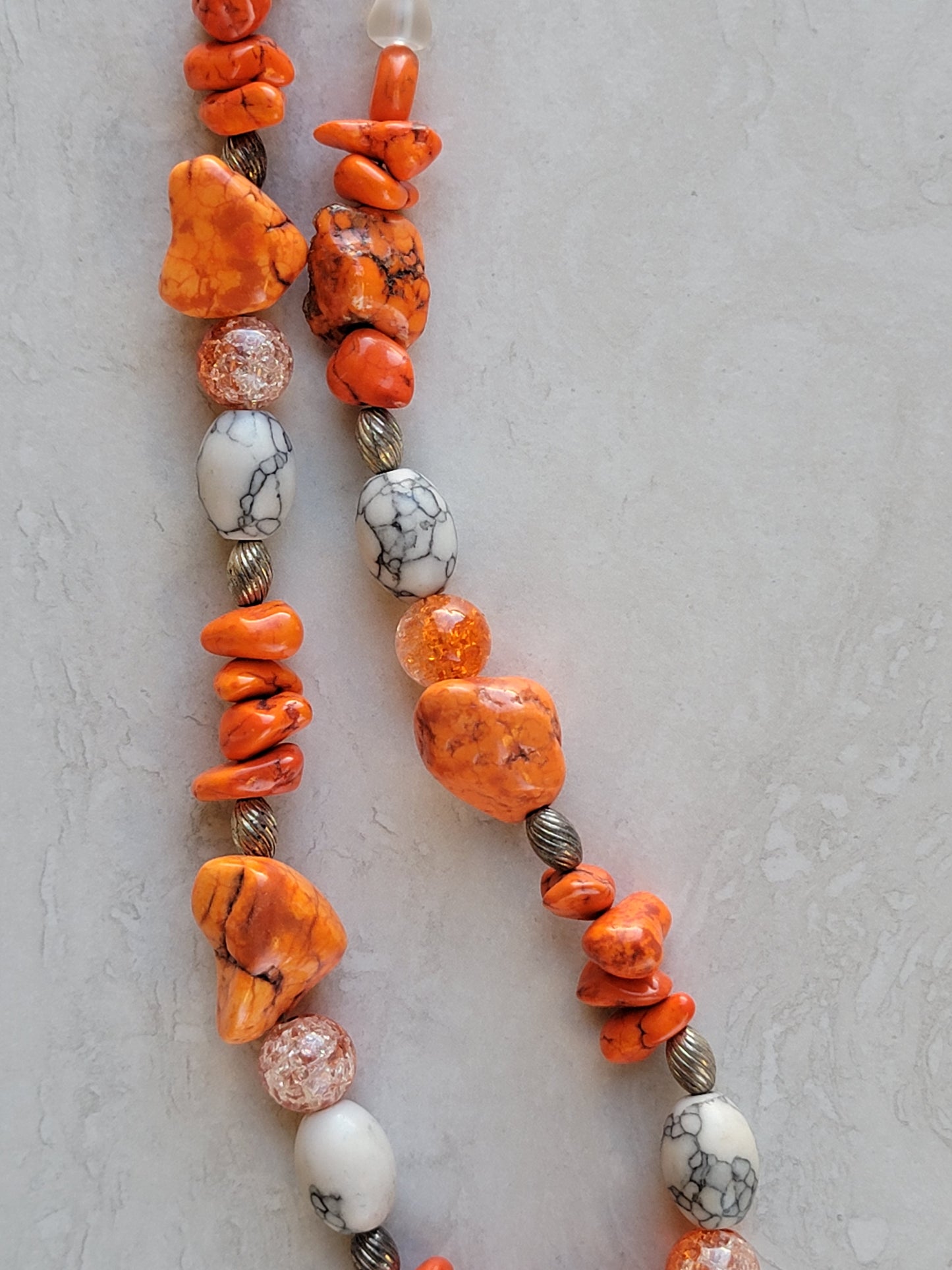 Orange & Gray Stone Jewelry Set - Matching Necklace, Bracelet & Earrings