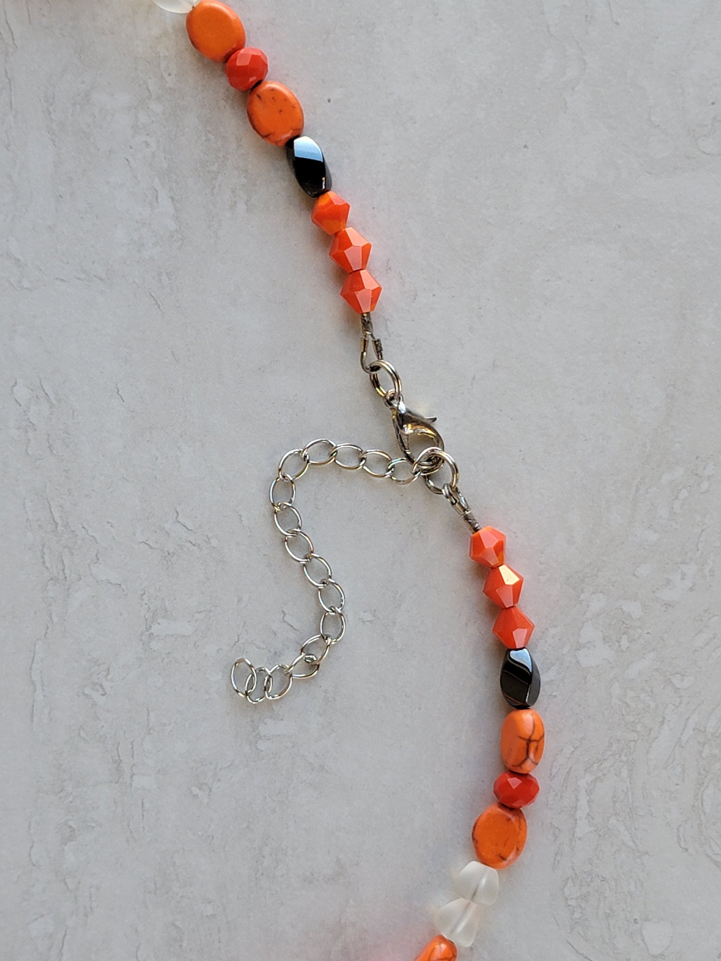 Orange & Gray Stone Jewelry Set - Matching Necklace, Bracelet & Earrings