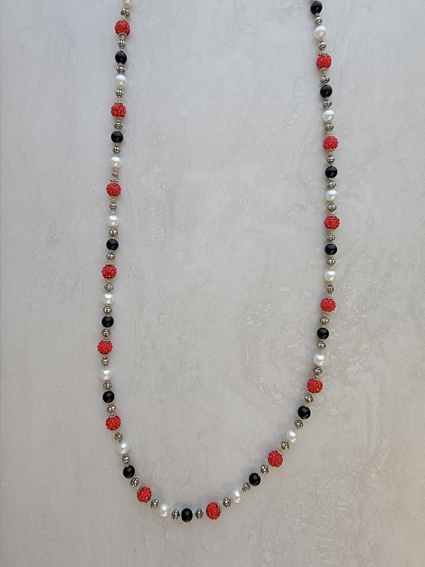 Black & Red Sparkle Bead Knotted Necklace