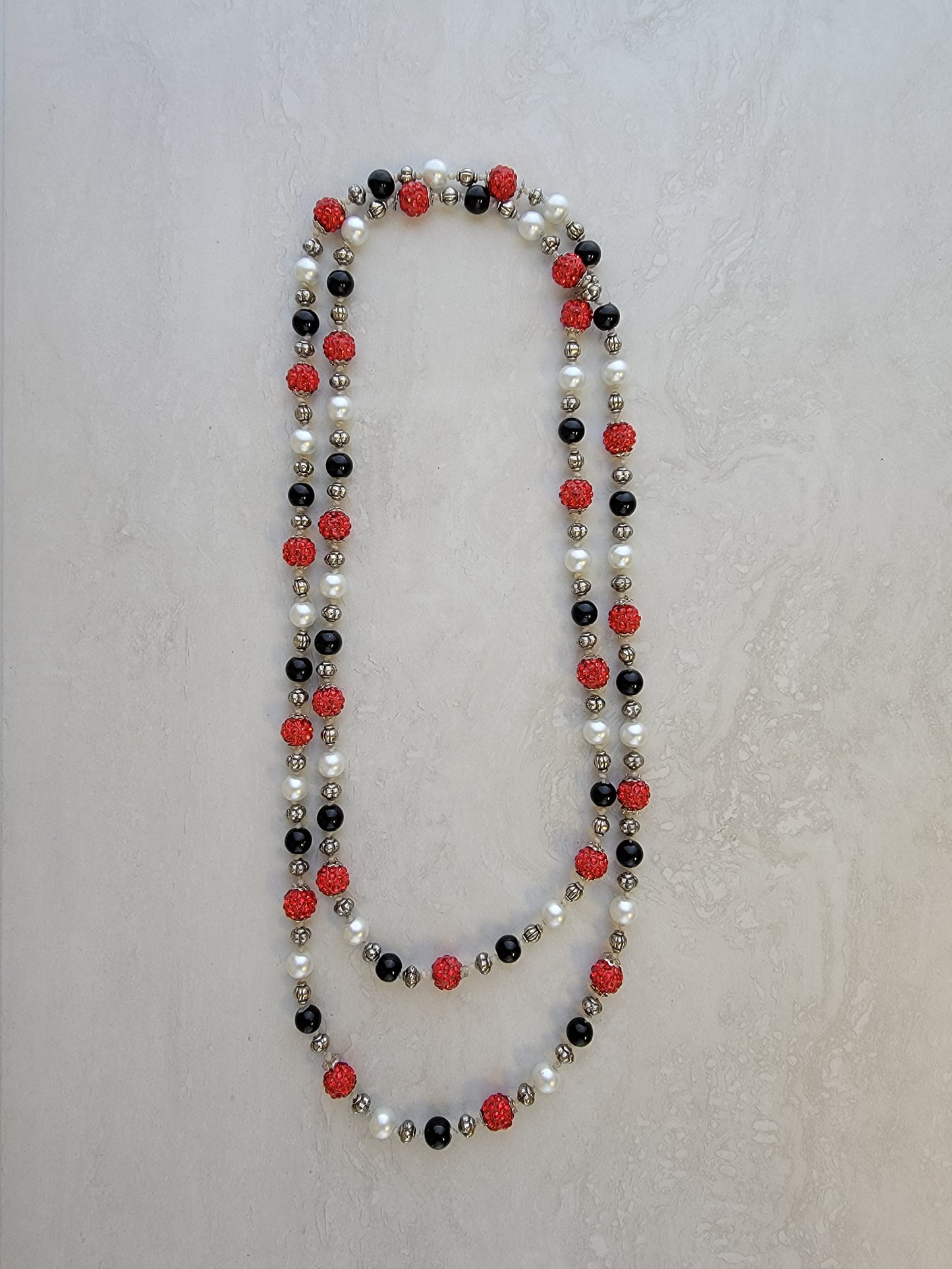 Black & Red Sparkle Bead Knotted Necklace