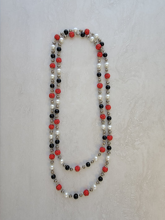 Black & Red Sparkle Bead Knotted Necklace