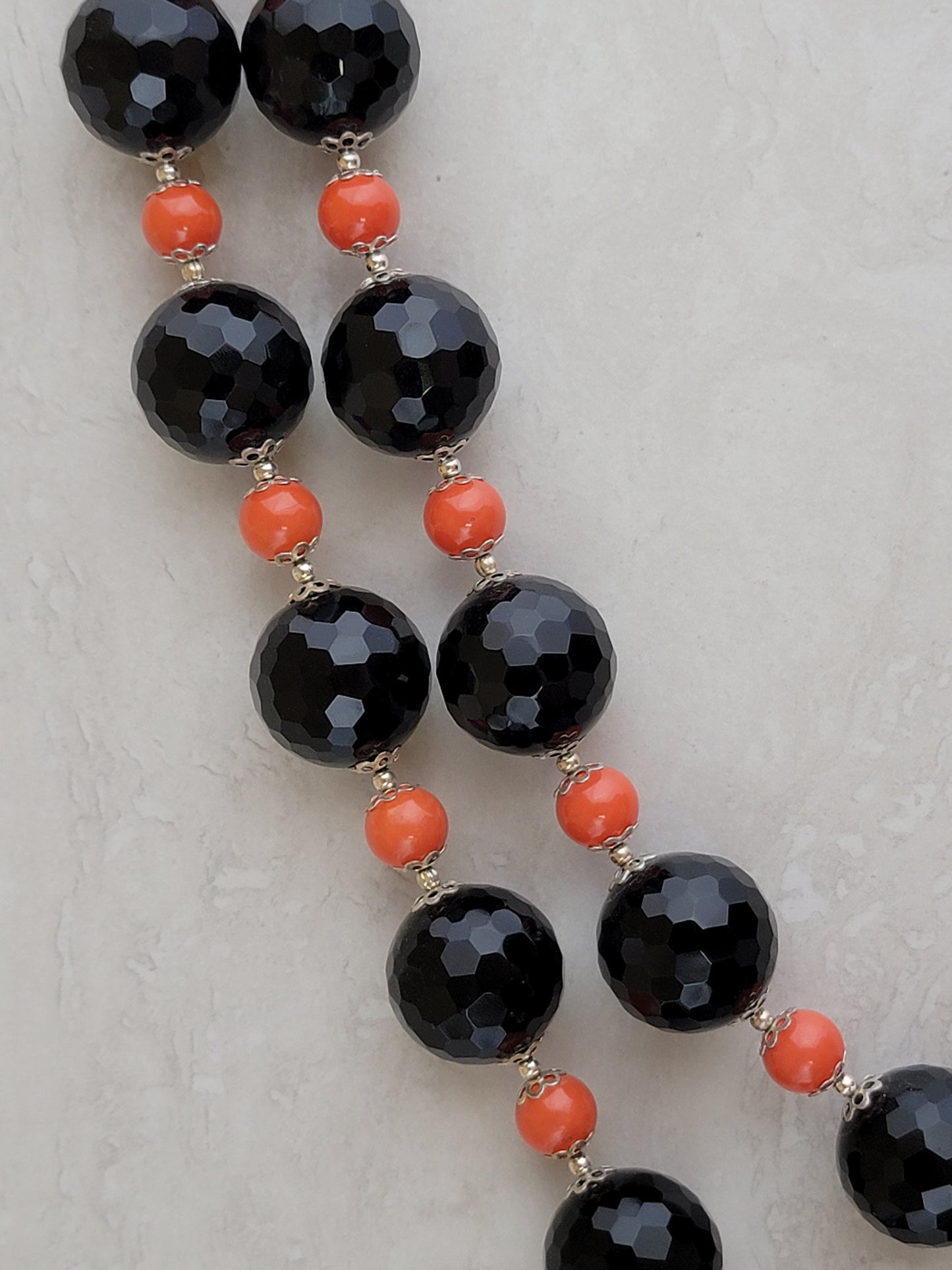 Black & Orange Crystal Round Necklace - One of a kind