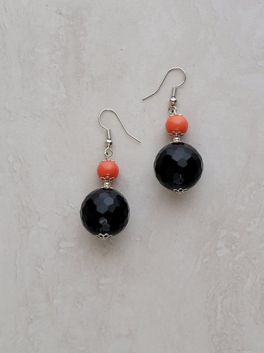 Black & Orange Crystal Round Earrings - One of a kind
