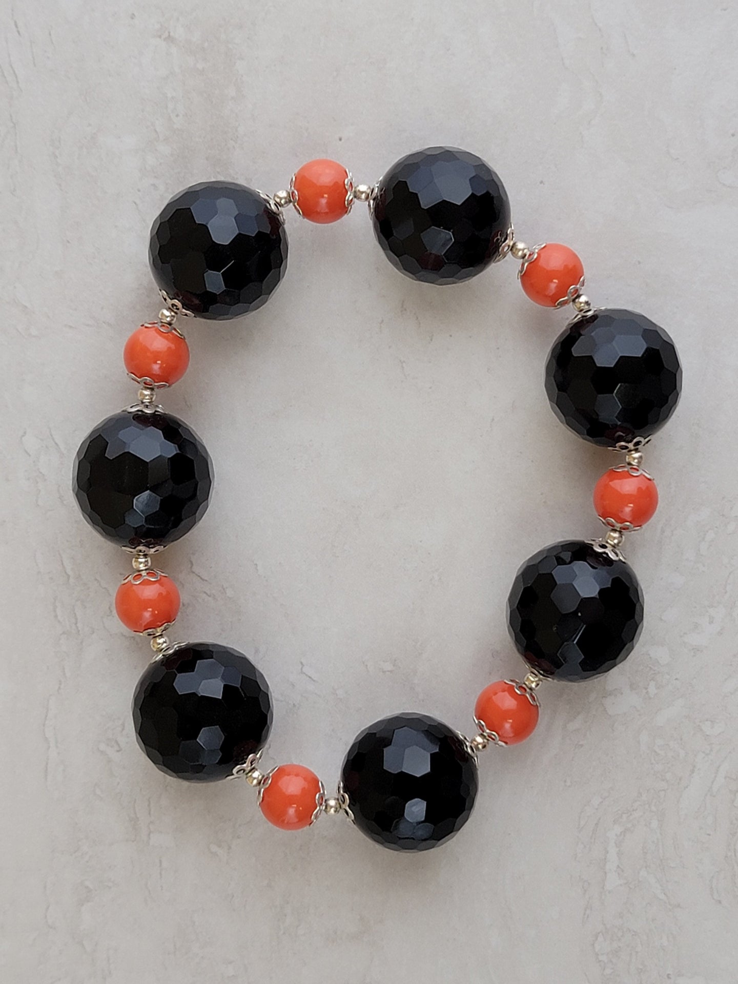 Black & Orange Crystal Round Bracelet - One of a kind