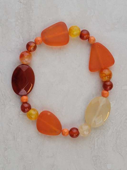 Orange Sea Glass Bracelet - One of a kind