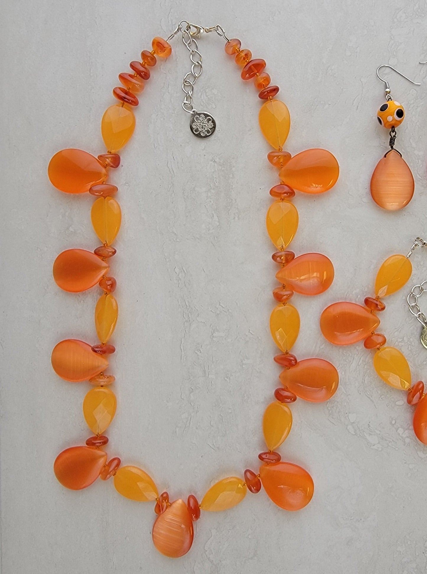 Orange Glass Teardrop Necklace - One of a kind