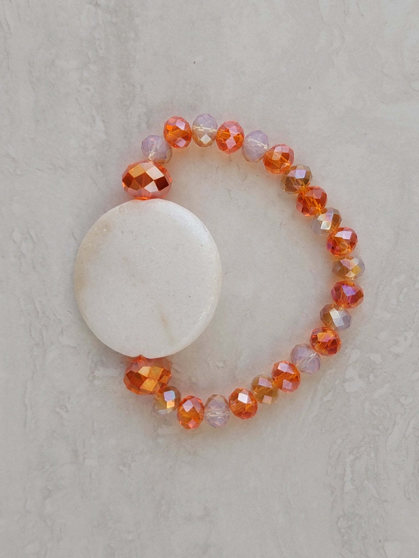 Orange & Cream Stone Bracelet - One of a kind