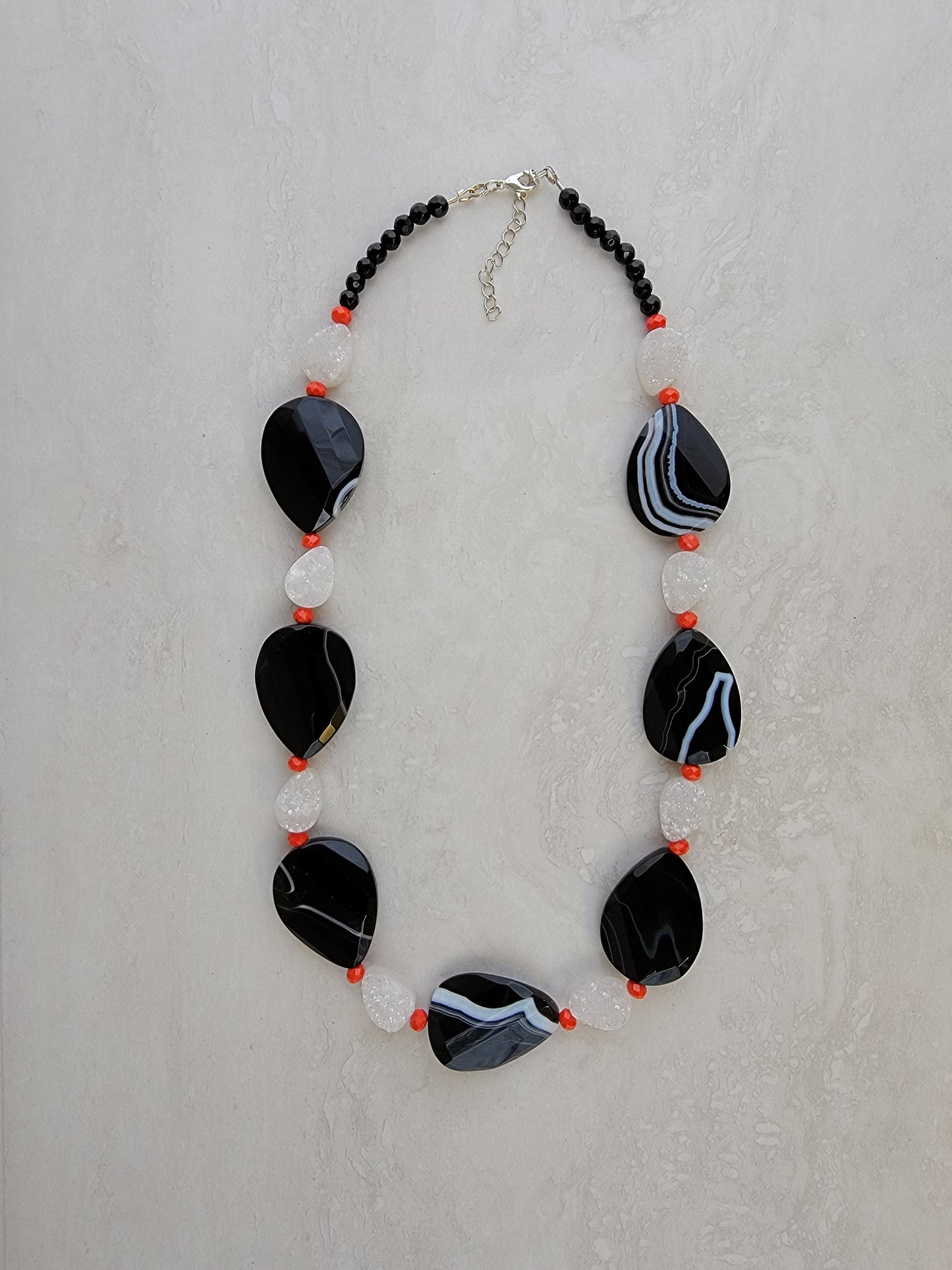 Black Stone & White Sparkle Tear Drop Necklace - One Of A Kind Handmade Design