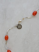 Orange Silver Twist Long Necklace Set - Matching Earrings