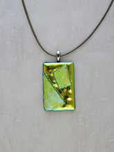 Lime Green Fused Glass Pendant Necklace - Green Cord, Silver Clasp - Handmade Pendant by KM - One Of A Kind Necklace