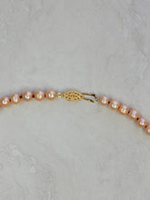 Orange Pearl Necklace - Handtied Freshwater Pearls - Gold Plated Hook Clasp - Black Silk