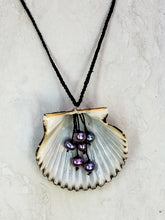 Purple Pearl Shell Necklace - Black Silk - One Of A Kind