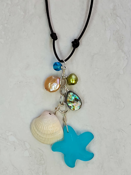 Ocean Trinket Necklace - Brown Leather - One Of A Kind