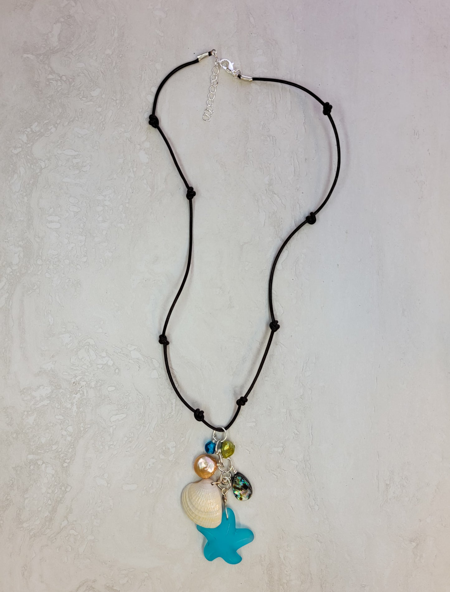 Ocean Trinket Necklace - Brown Leather - One Of A Kind