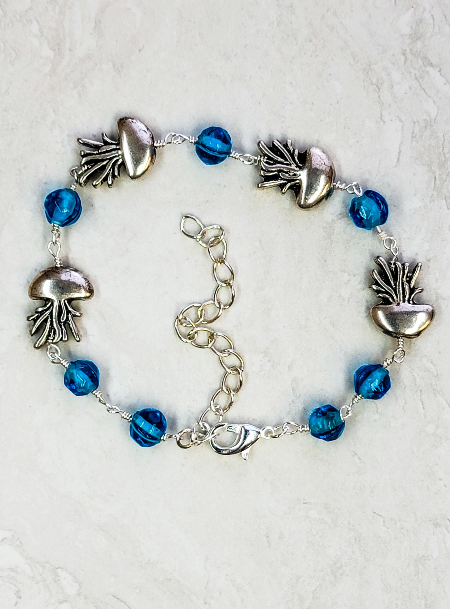 Blue & Silver Jellyfish Bracelet - Adjustable Lobster Clasp - One Of A Kind
