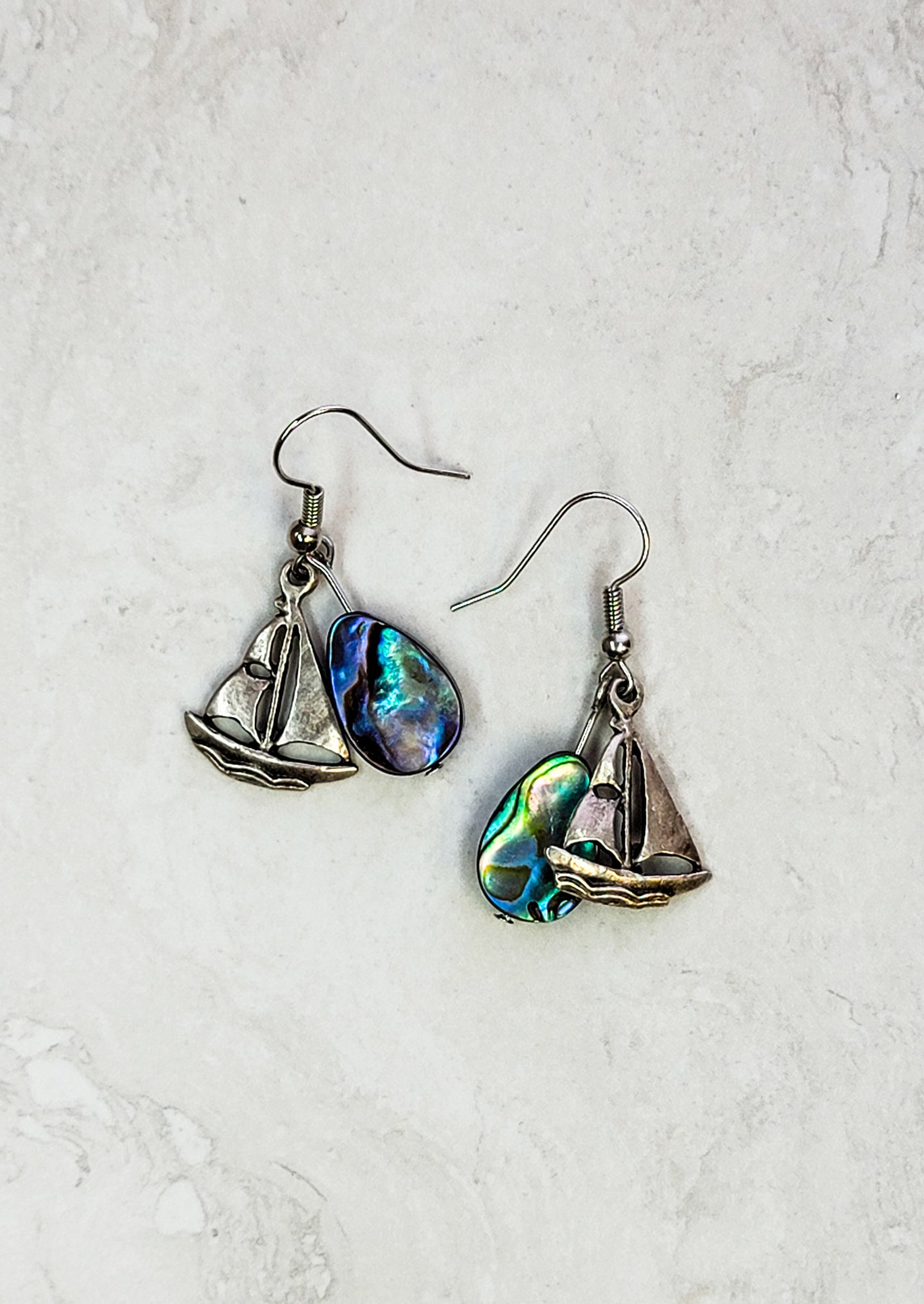 Abalone Sailboat Earrings - Silver - One Of A Kind
