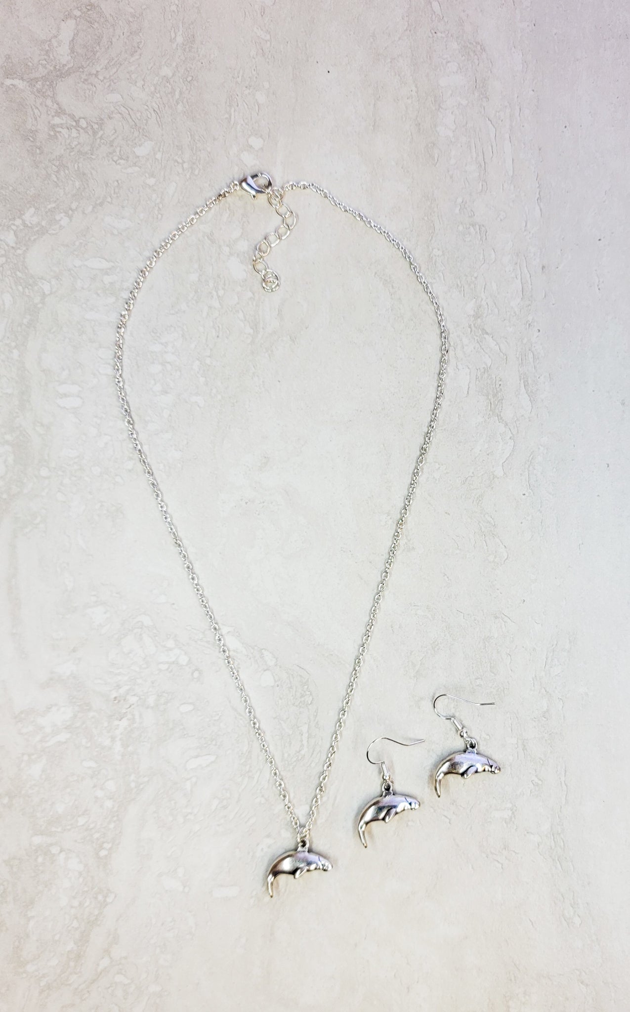 Manatee Jewelry Set - Silver - Matching Necklace & Earrings - One Of A Kind