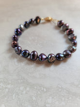 Purple Pearl Bracelet - Handtied Freshwater Pearls - Gold Hook Clasp - Gray Silk
