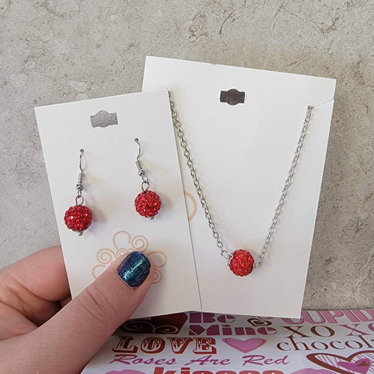 Valentine Special - Red Sparkle Bead Set - Matching Necklace & Earring Jewelry Set