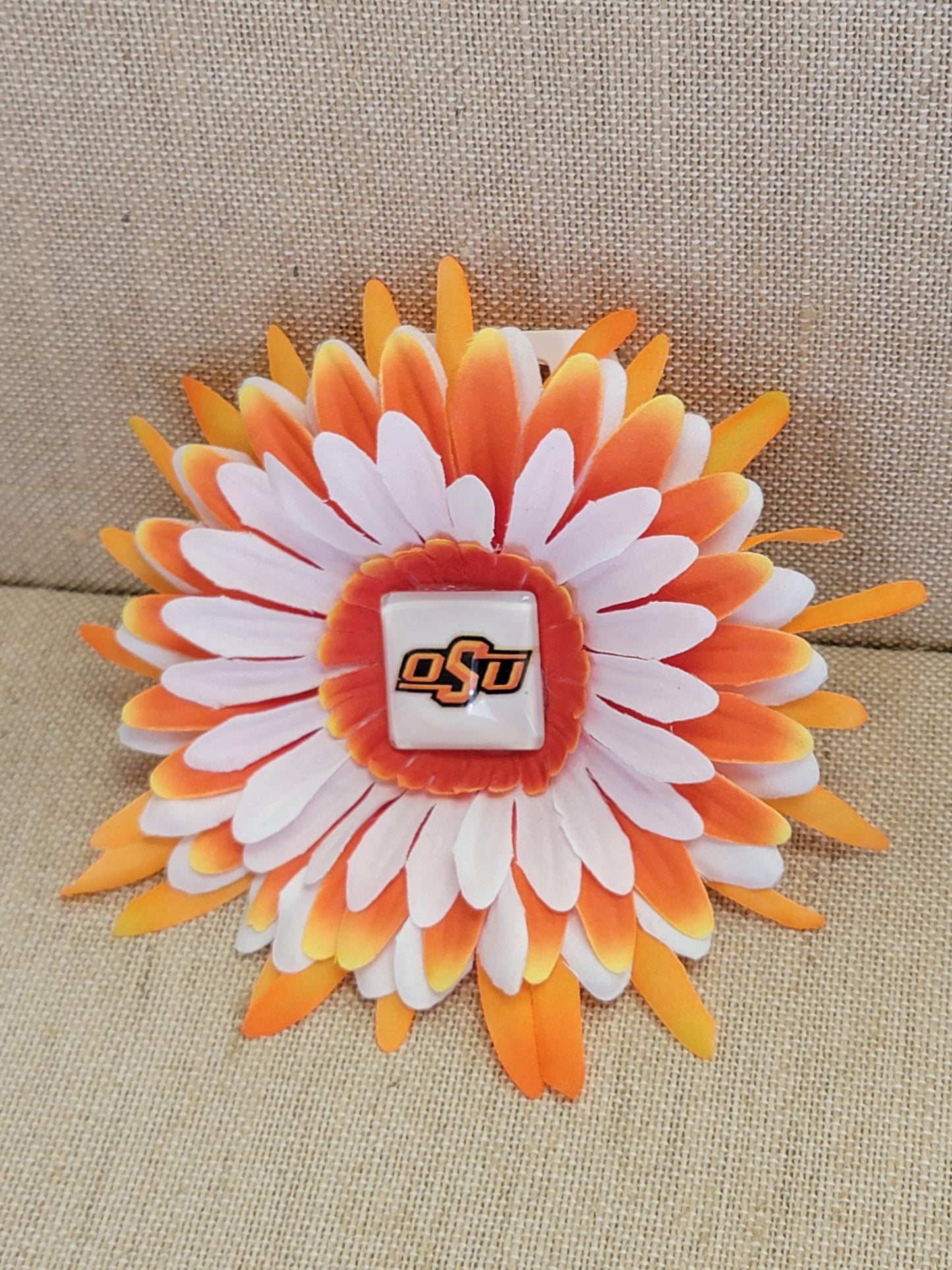 OSU Flower Hair Clip - Barrette - Handmade - One of a kind