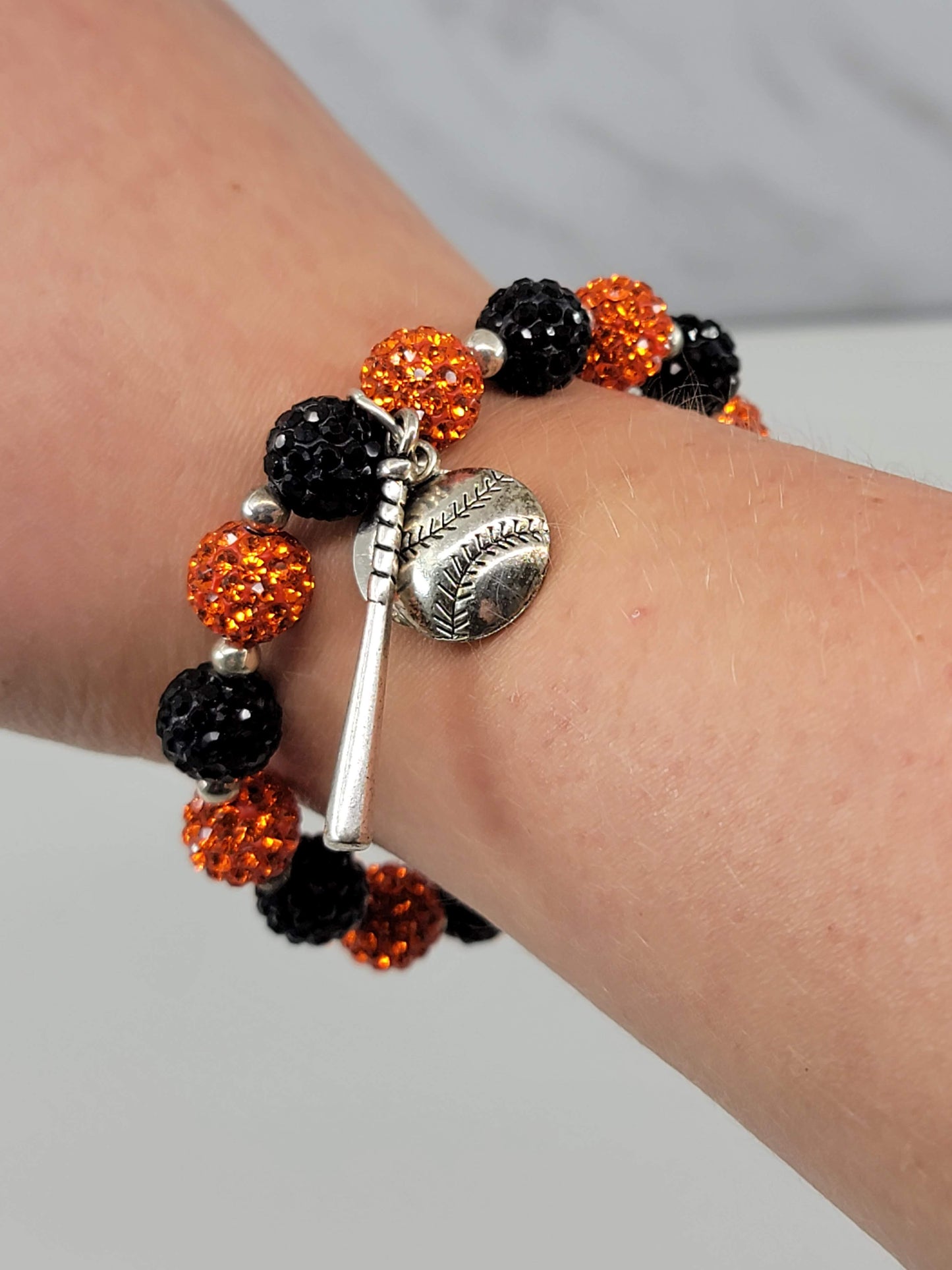 Orange, Black & Silver Sports Charm Bracelet