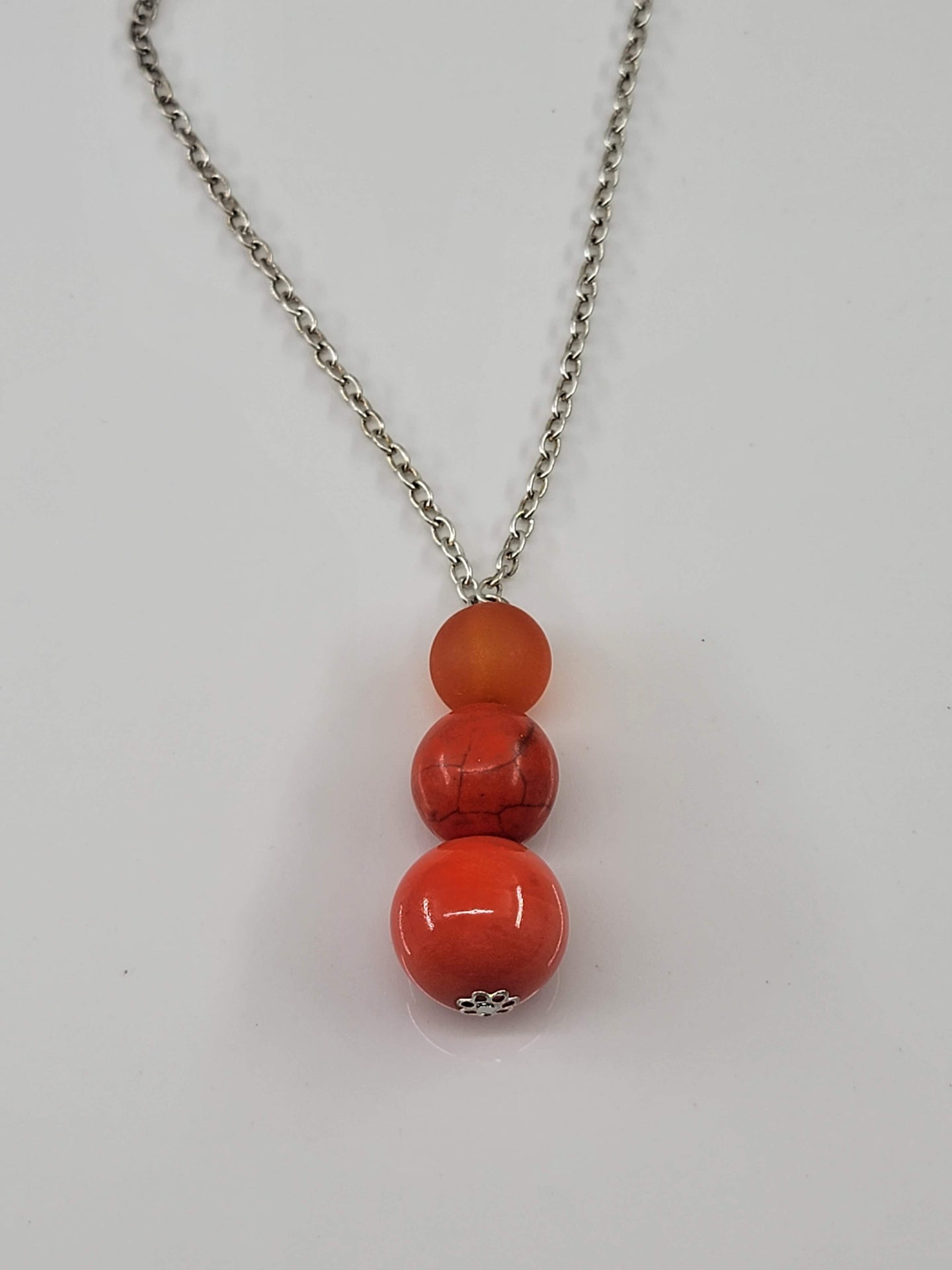 Orange Round Bead Stack Necklace