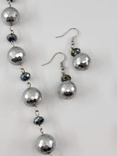 Silver Disco & Black Crystal Jewelry Set - Matching Necklace & Earrings