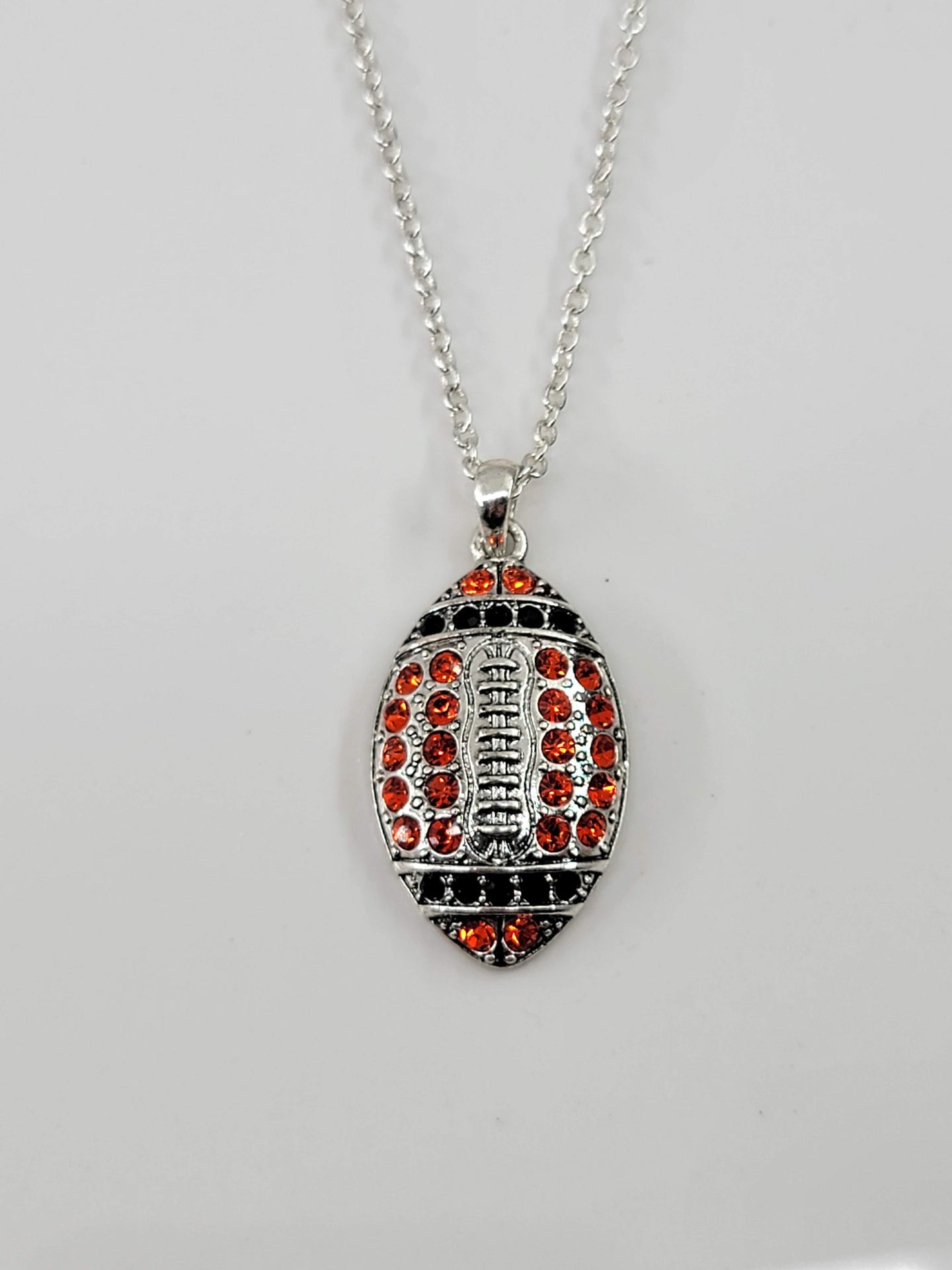 Orange & Black Crystal Football Pendant Necklace