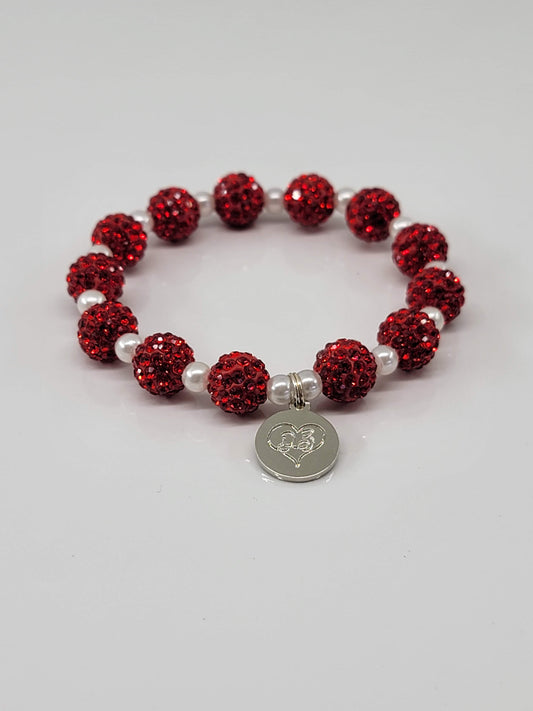 Sparkle Bracelet - Red With Tiny Pearl Accents