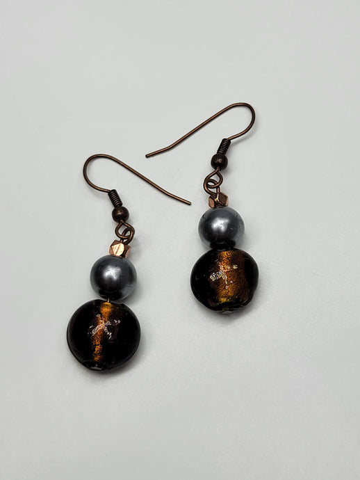 Copper & Gray Pearl Earrings - One of a kind