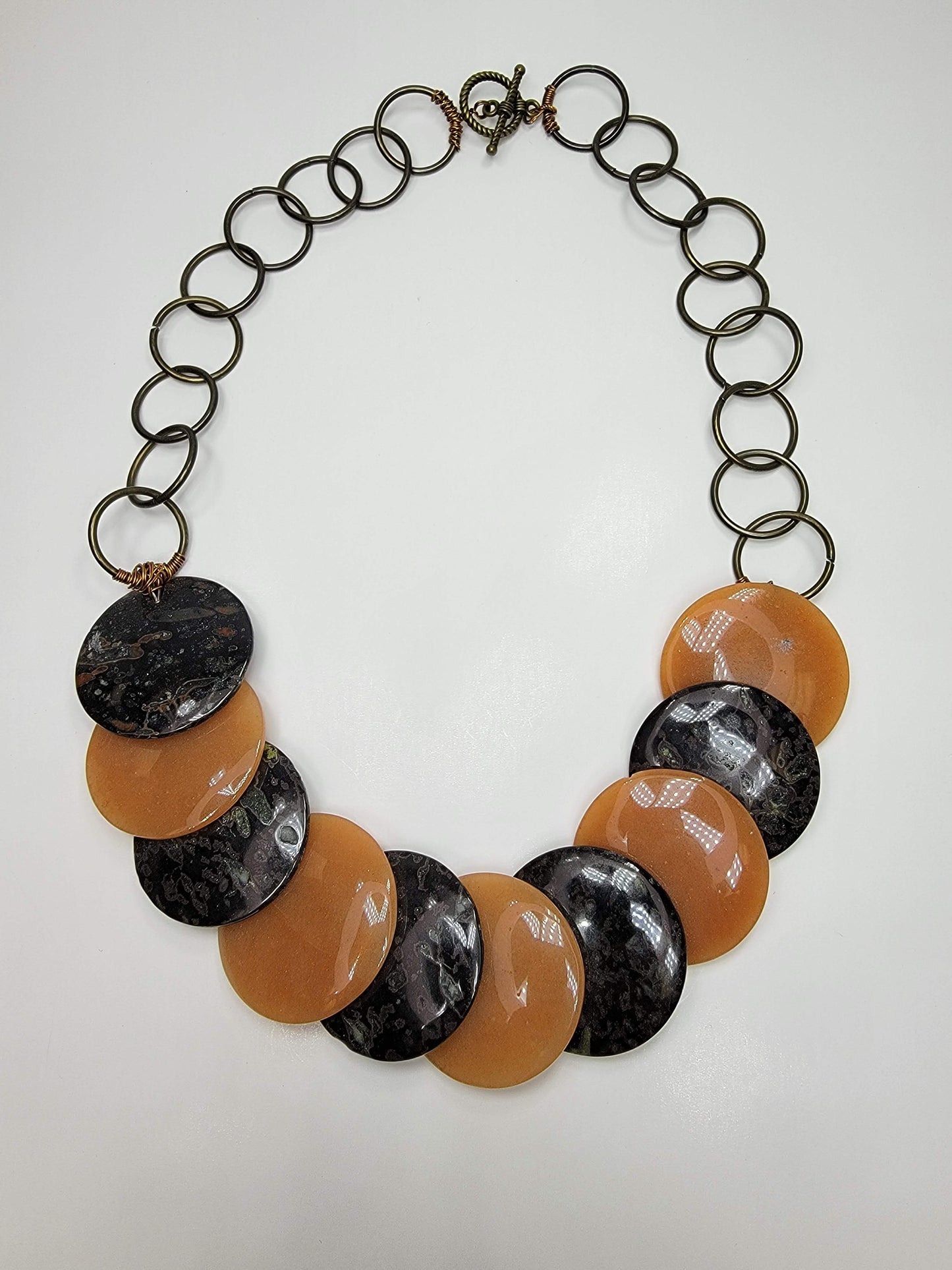 Orange & Black Disc Necklace - One of a kind