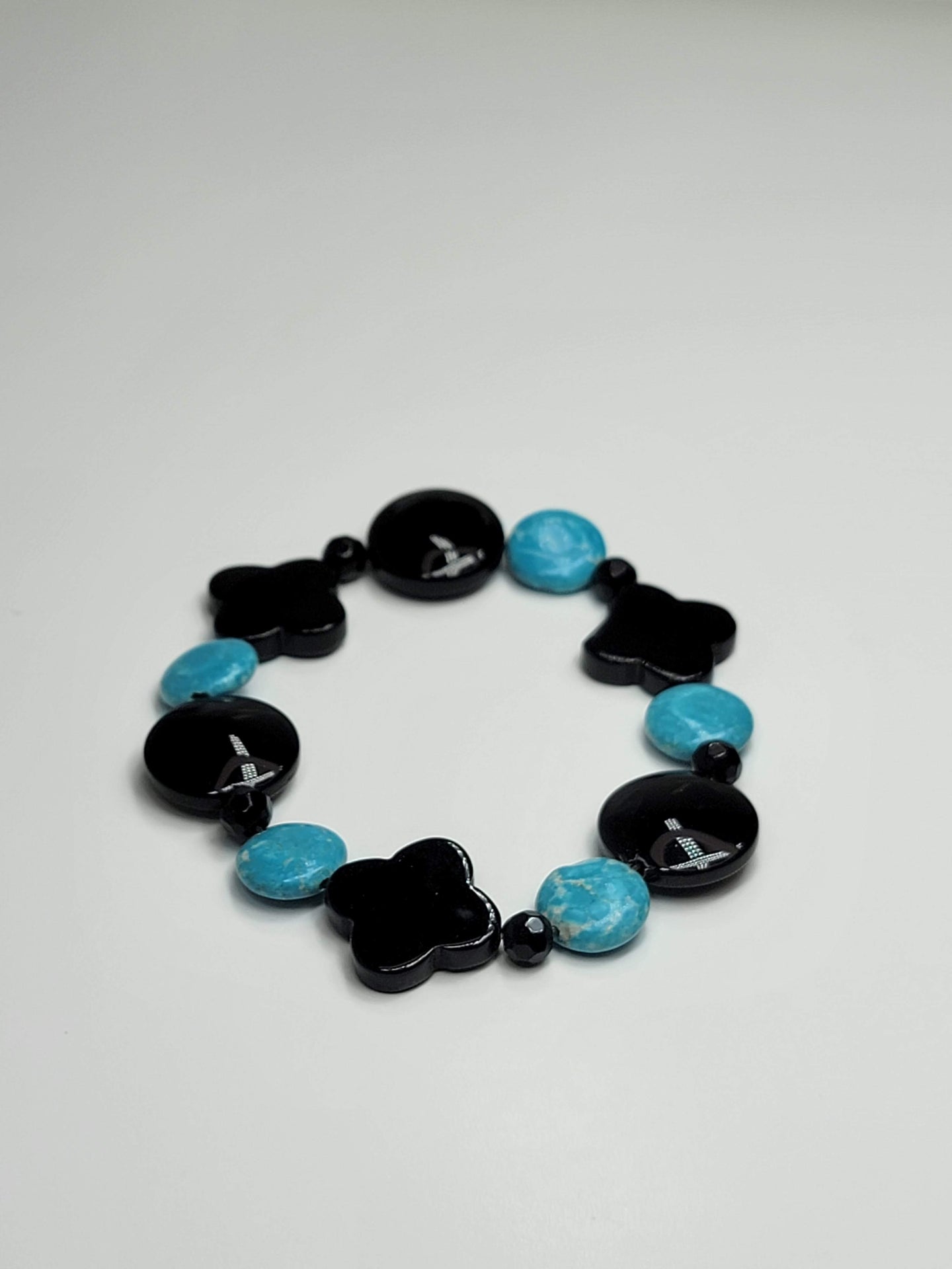 Blue Turquoise & Black Quatrefoil Bracelet