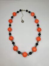 Orange Ceramic & Black Glass Bead Necklace - One of a kind