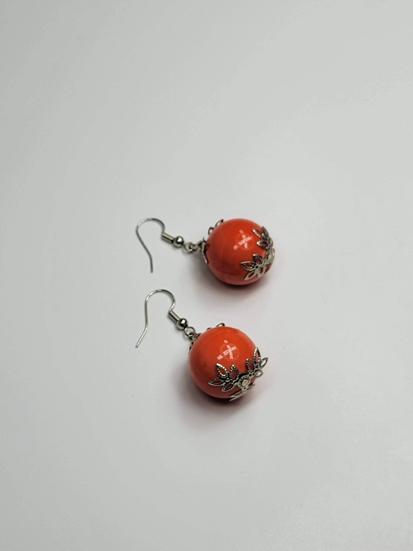 Orange & Silver Flower Earrings - One of a kind